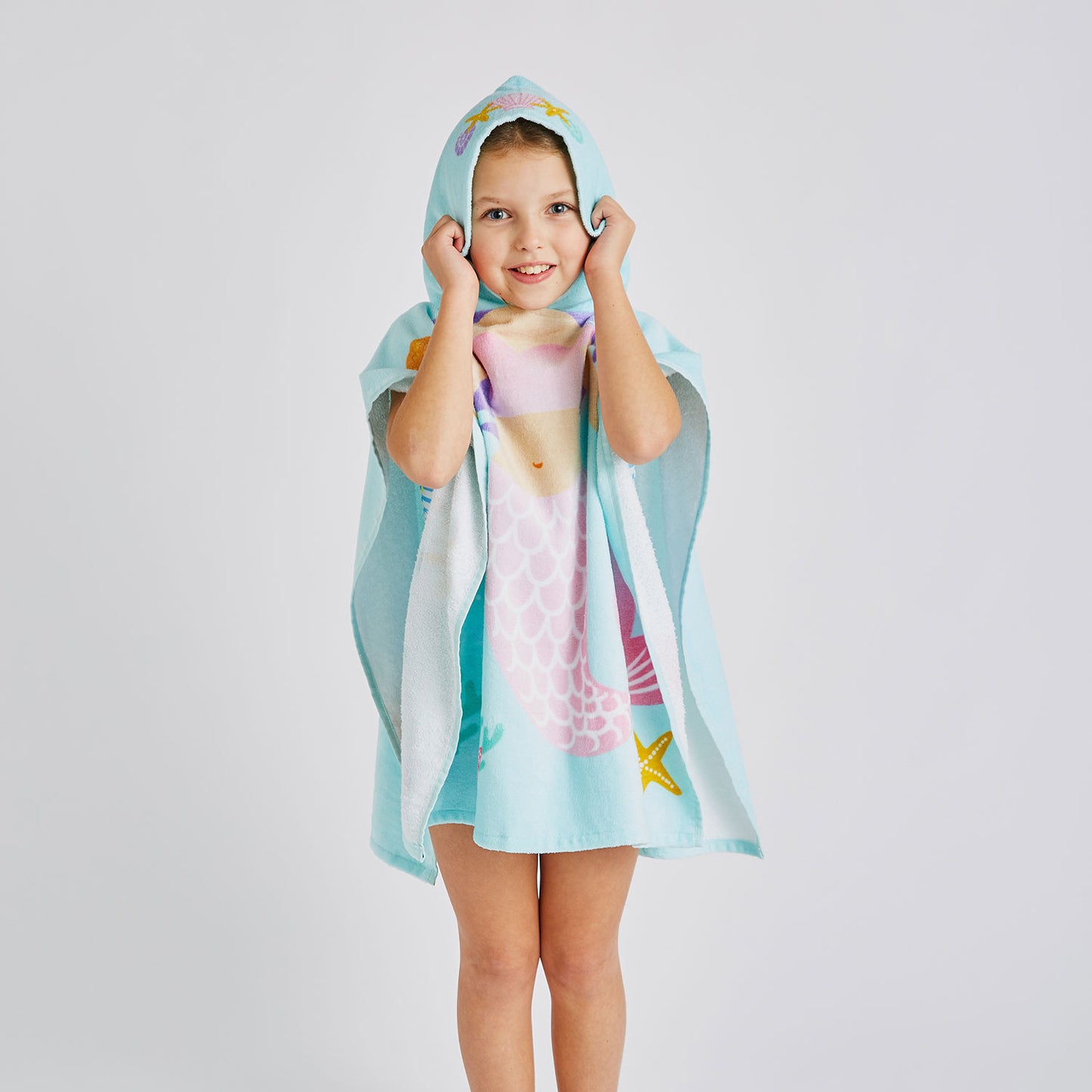 Catherine Lansfield Kids Mermaid Hooded Cotton Towel Poncho