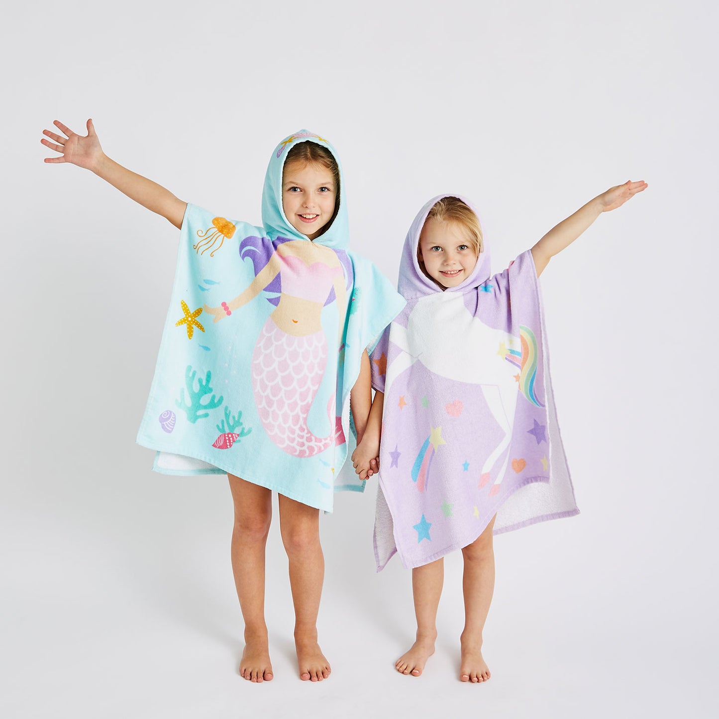Catherine Lansfield Kids Mermaid Hooded Cotton Towel Poncho
