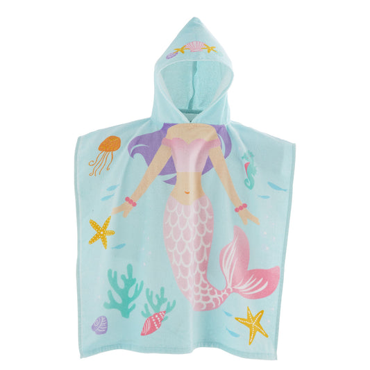 Catherine Lansfield Kids Mermaid Hooded Cotton Towel Poncho