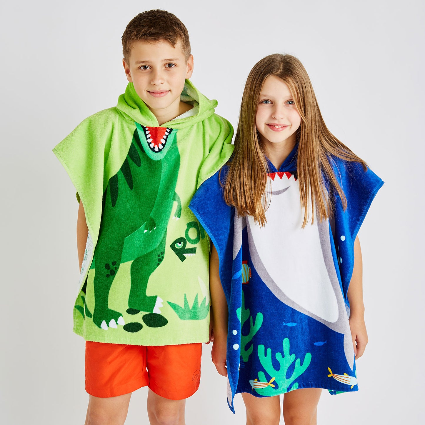 Catherine Lansfield Kids Shark Hooded Cotton Towel Poncho Blue