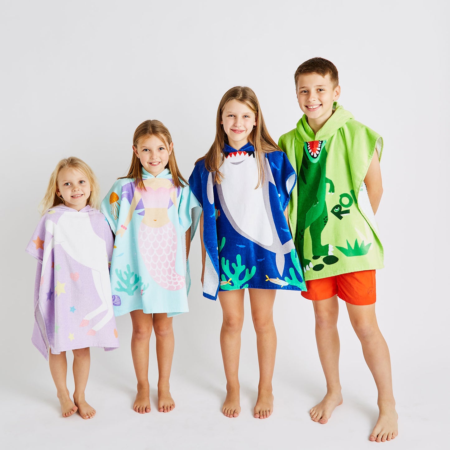 Catherine Lansfield Kids Shark Hooded Cotton Towel Poncho Blue
