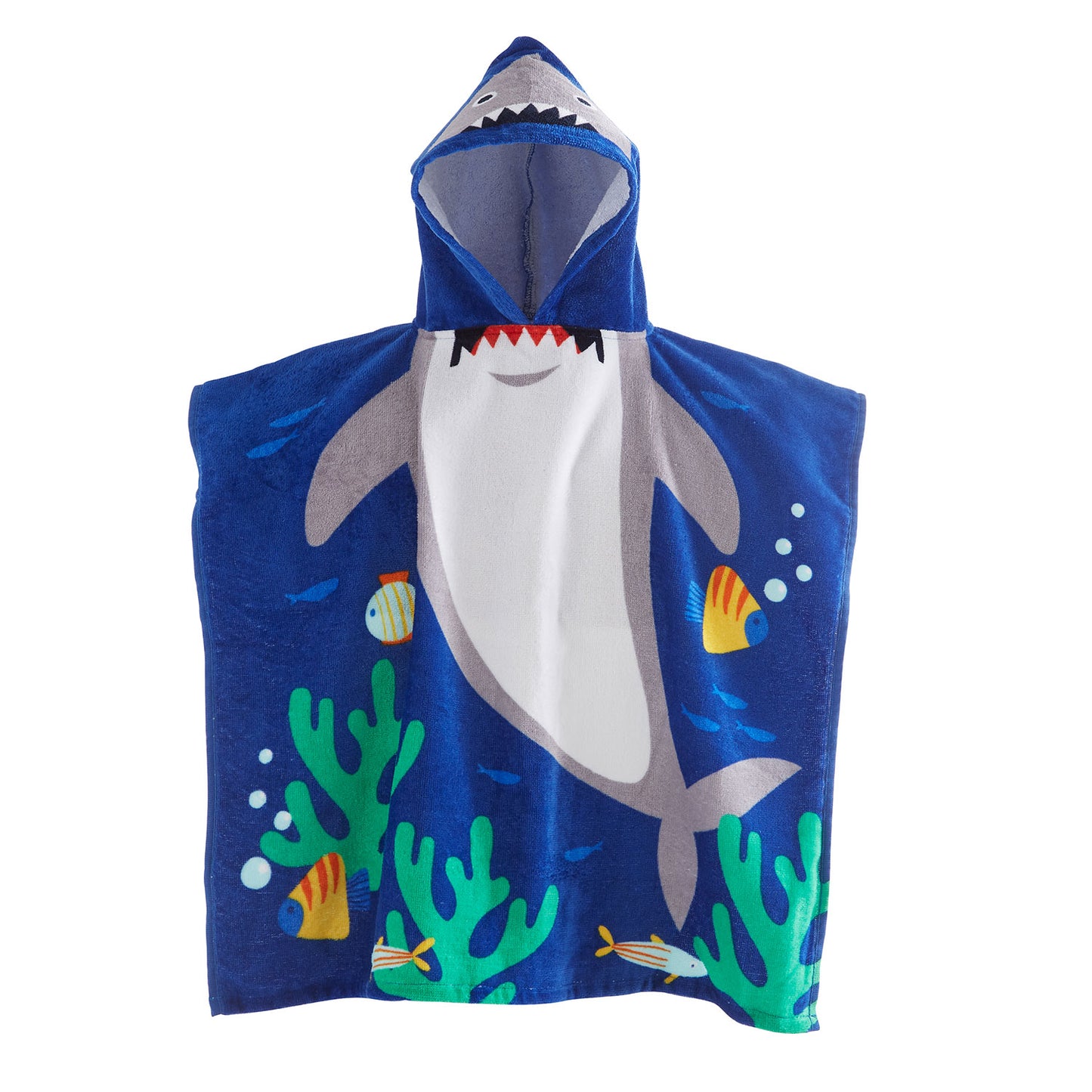 Catherine Lansfield Kids Shark Hooded Cotton Towel Poncho Blue