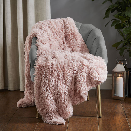 Cuddly Deep Pile Blush Pink Throw (150cm x 200cm)