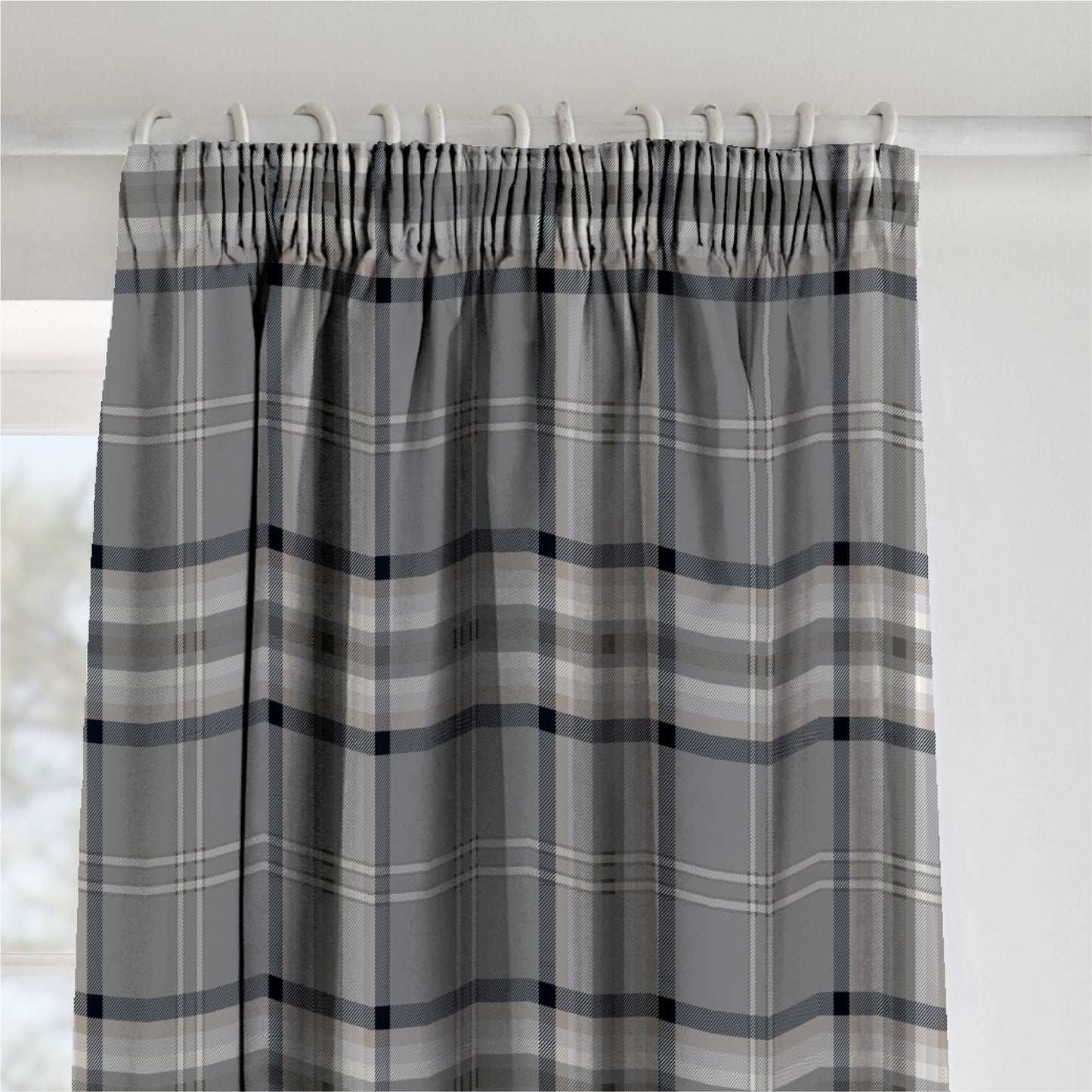 Catherine Lansfield Kelso Charcoal Check Lined Pencil Pleat Curtains