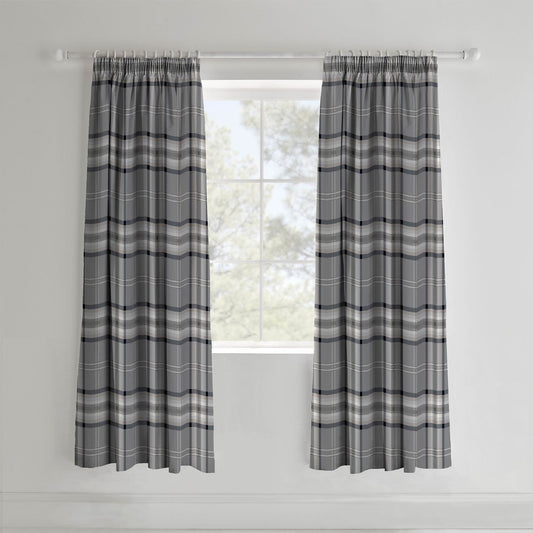 Catherine Lansfield Kelso Charcoal Check Lined Pencil Pleat Curtains