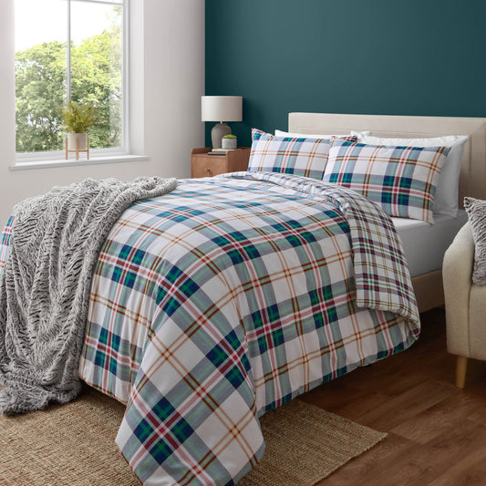 Catherine Lansfield Kelso Green Check Reversible Duvet Set