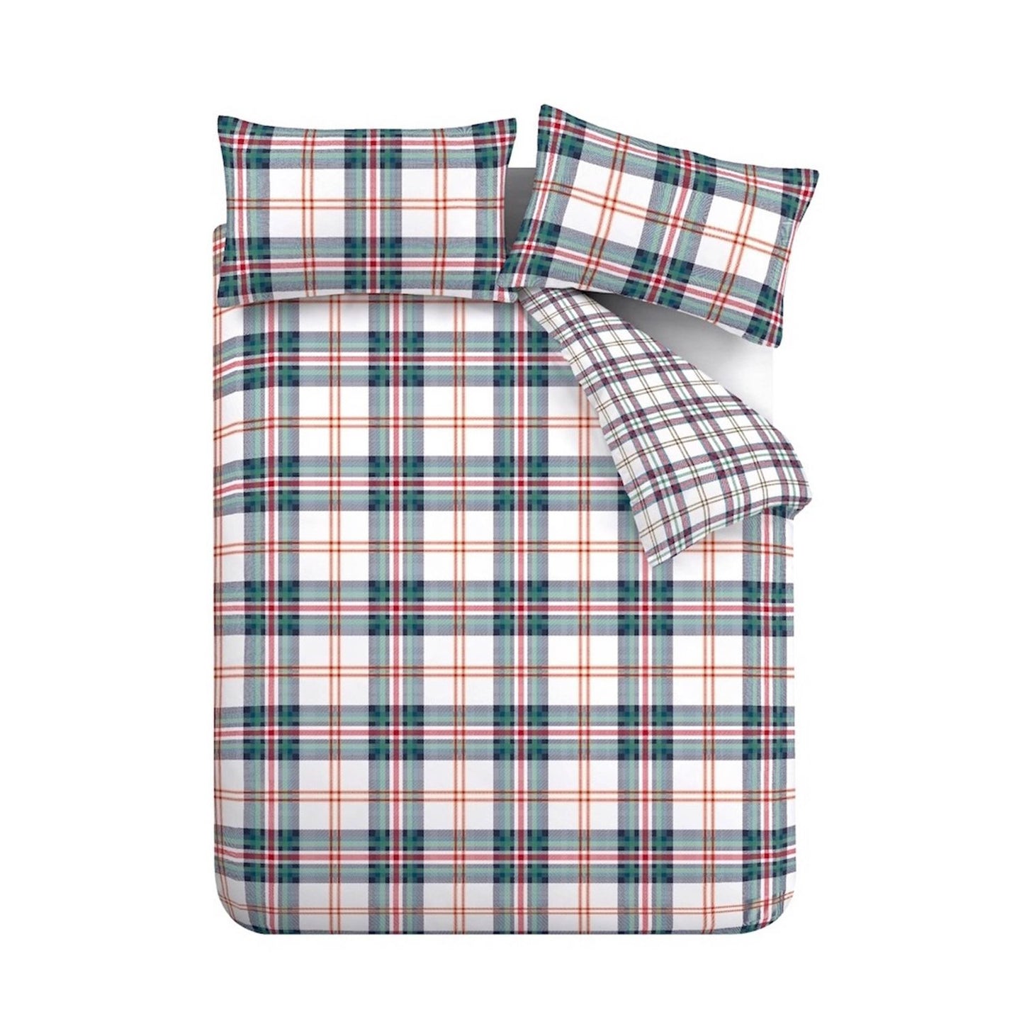 Catherine Lansfield Kelso Green Check Reversible Duvet Set