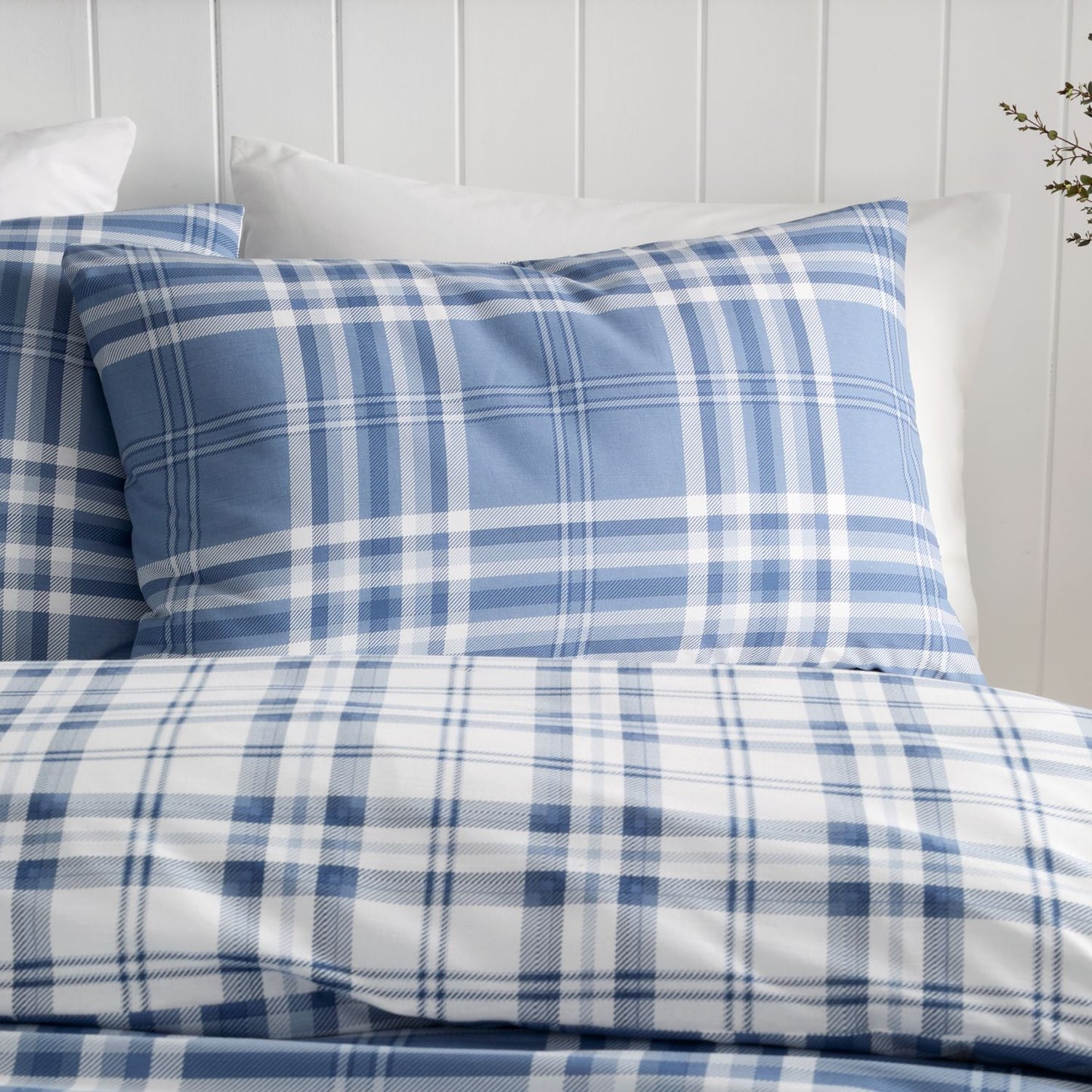 Catherine Lansfield Kelso Blue Check Reversible Duvet Set