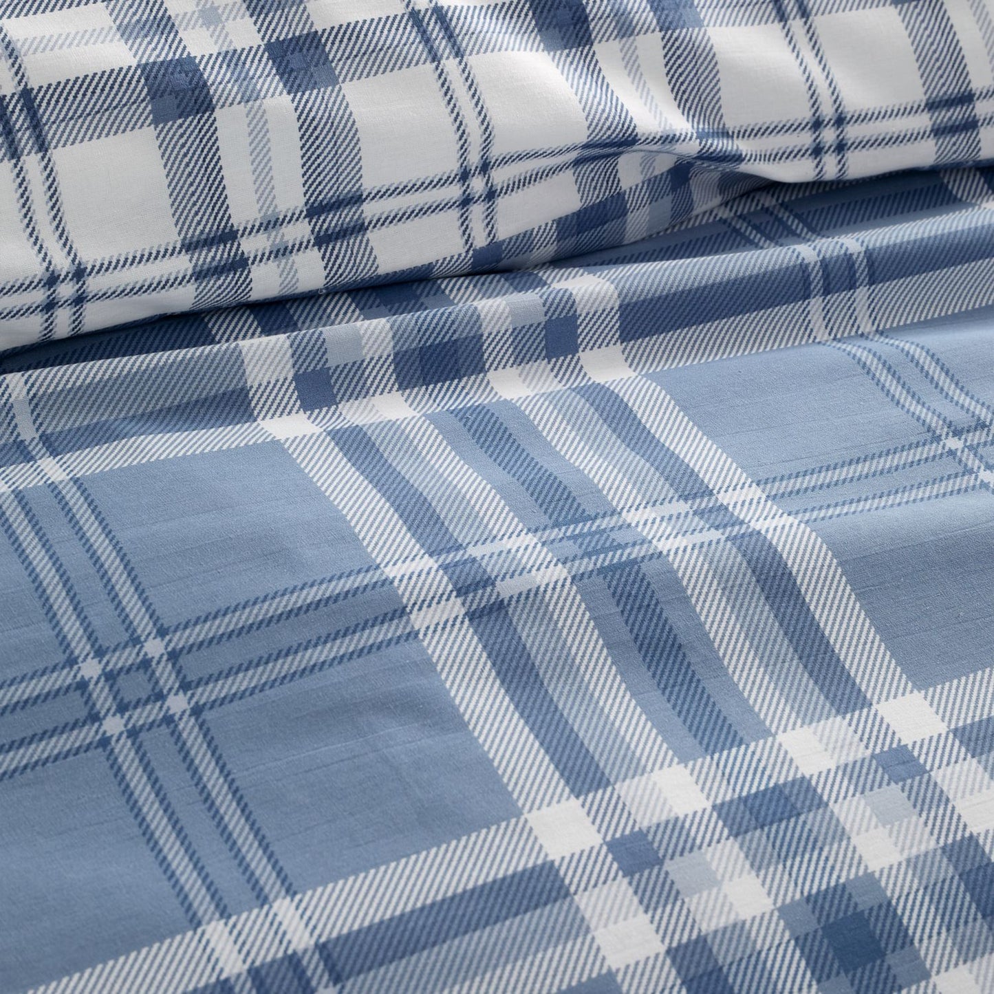 Catherine Lansfield Kelso Blue Check Reversible Duvet Set