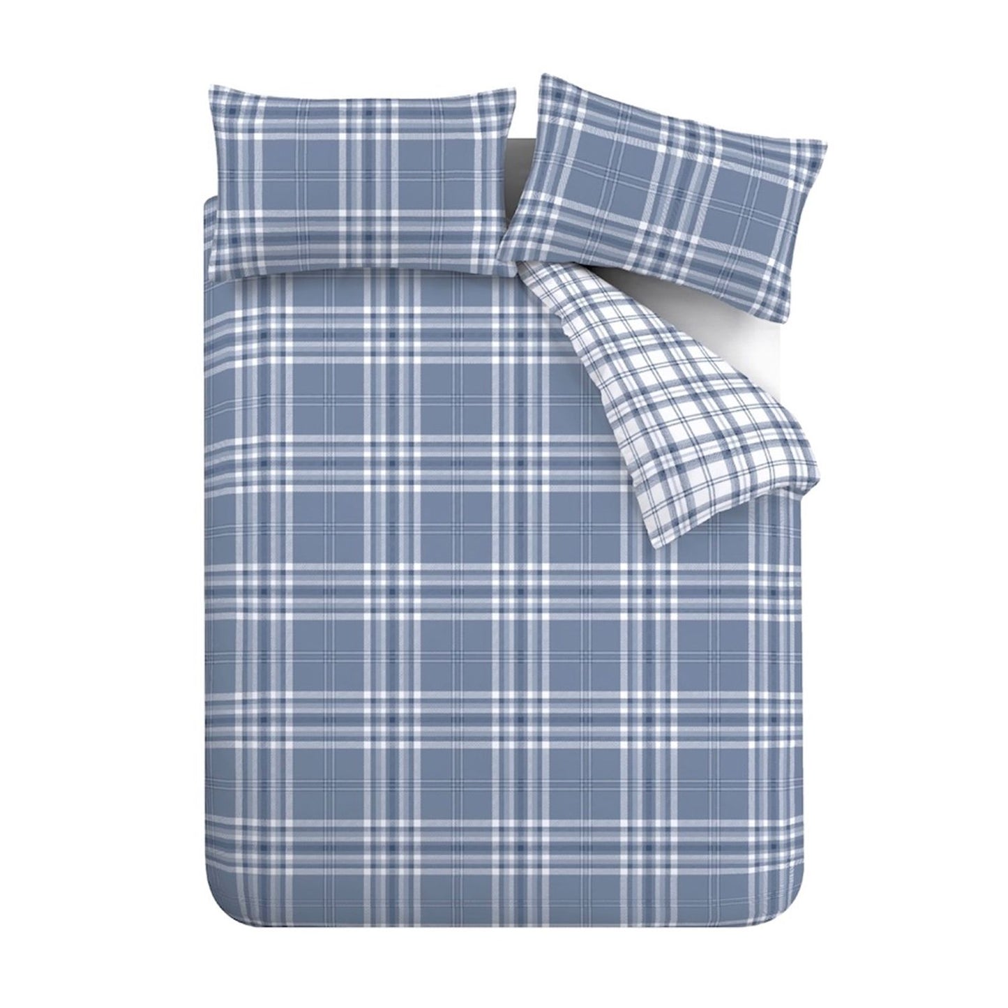 Catherine Lansfield Kelso Blue Check Reversible Duvet Set