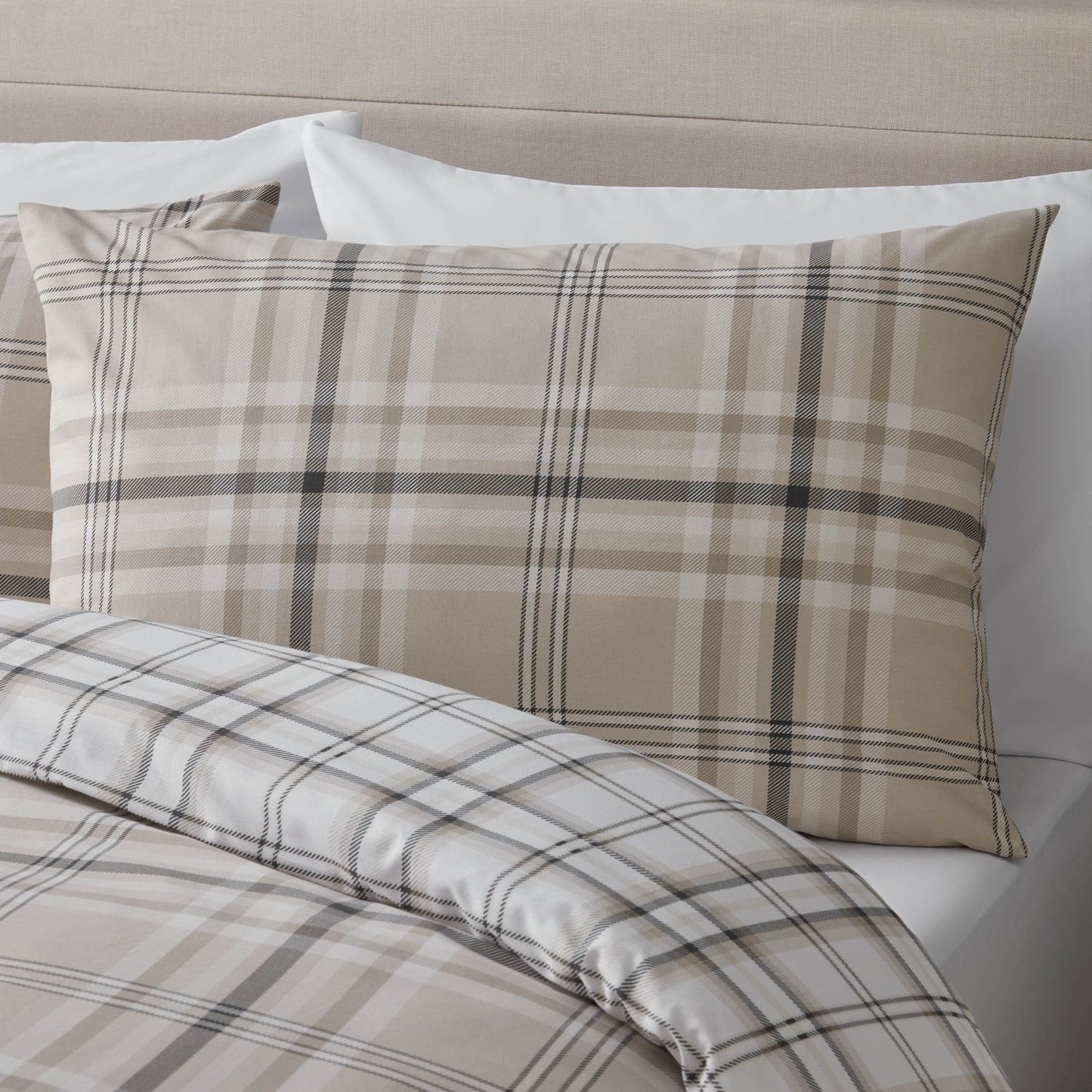 Catherine Lansfield Kelso Natural Check Reversible Duvet Set