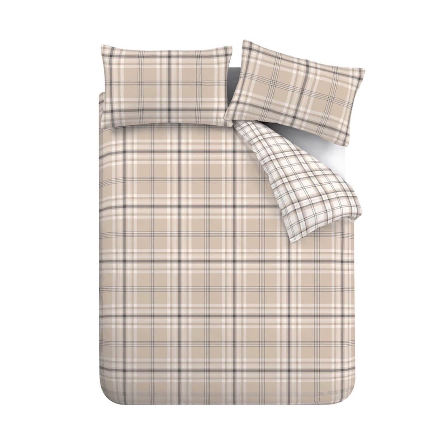 Catherine Lansfield Kelso Natural Check Reversible Duvet Set