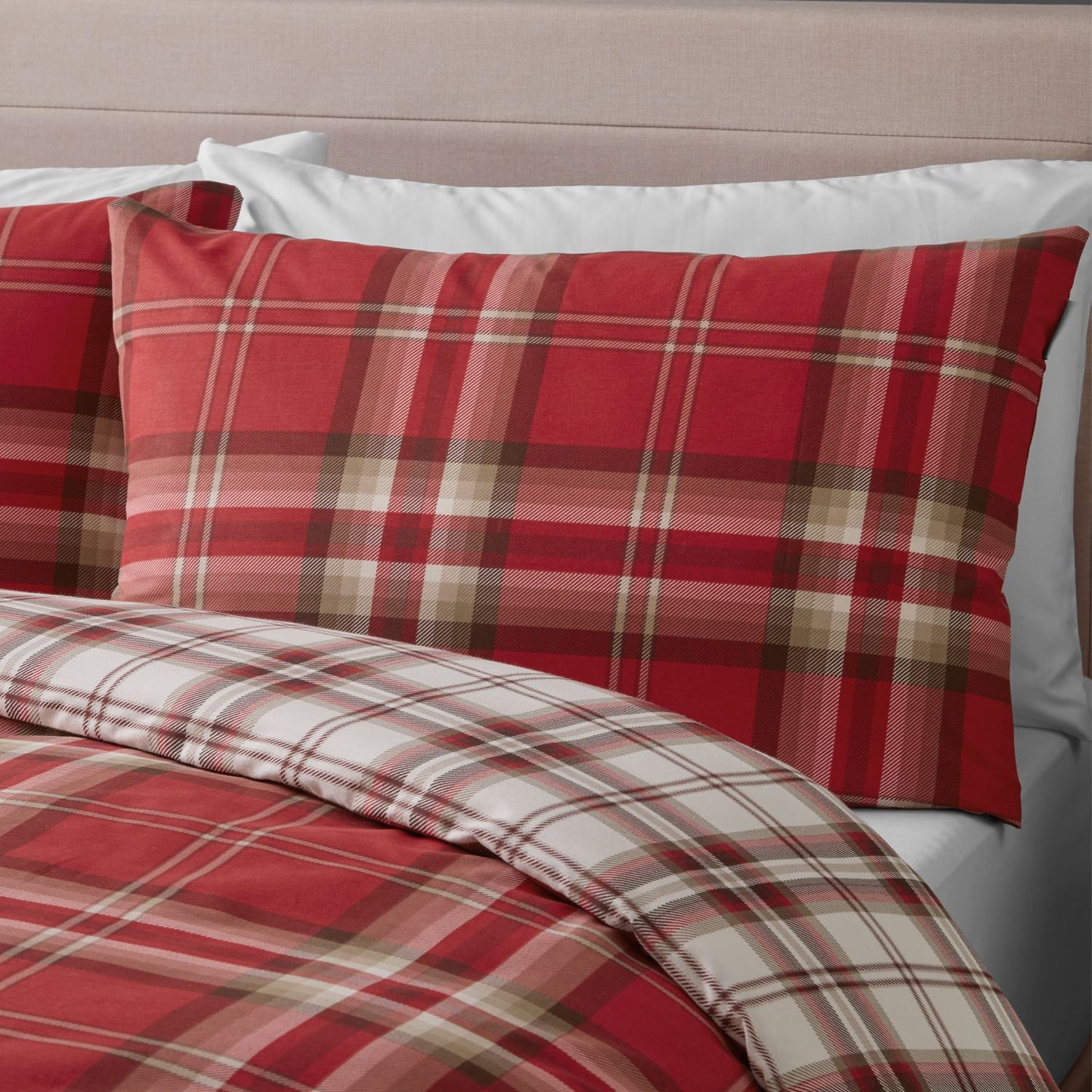 Catherine Lansfield Kelso Red Check Reversible Duvet Set