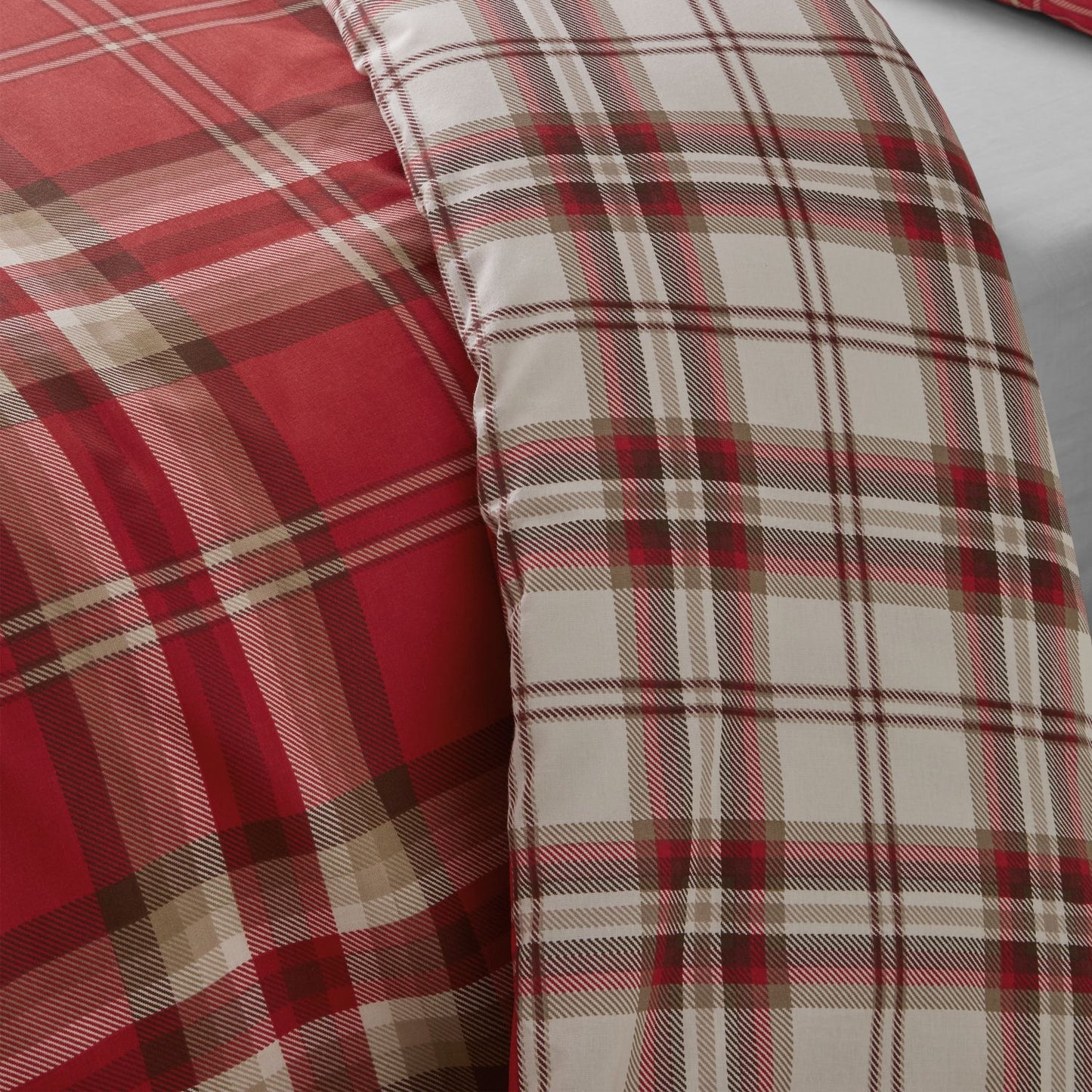 Catherine Lansfield Kelso Red Check Reversible Duvet Set