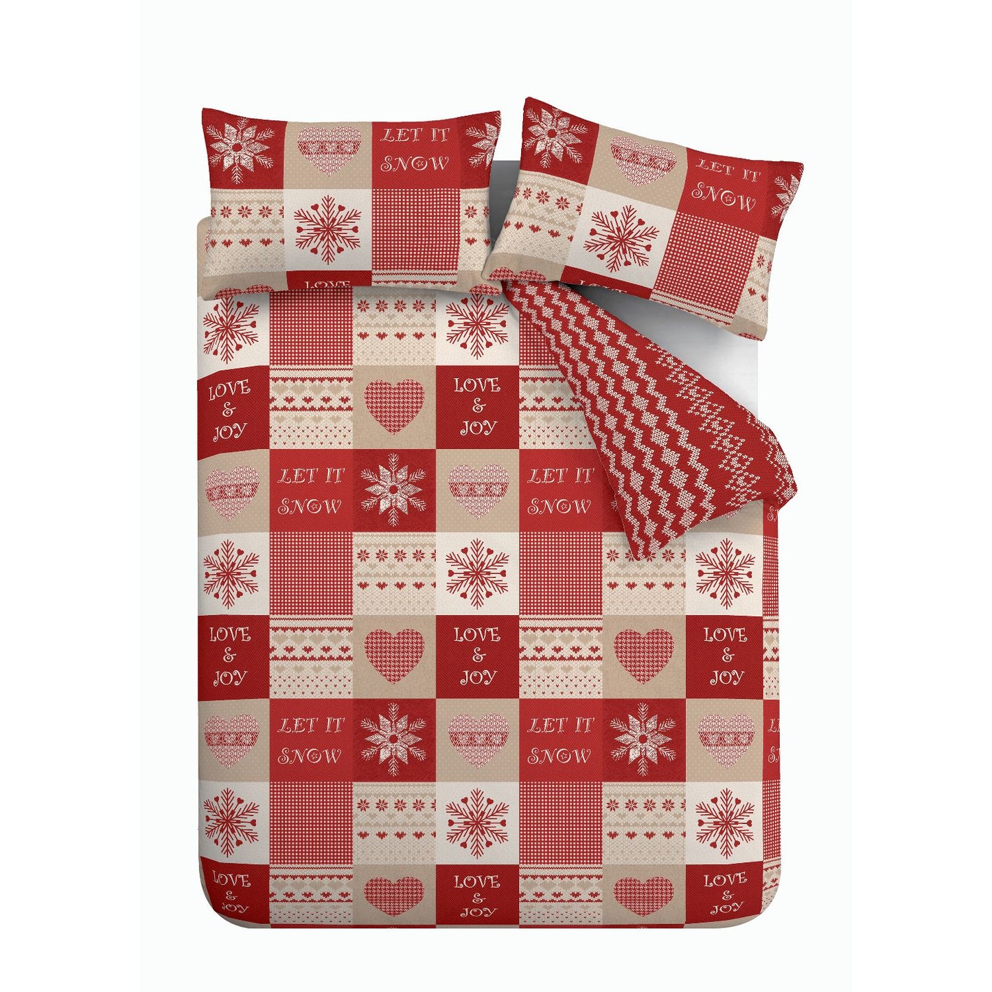 Catherine Lansfield Christmas Let It Snow Patchwork Red Duvet Set