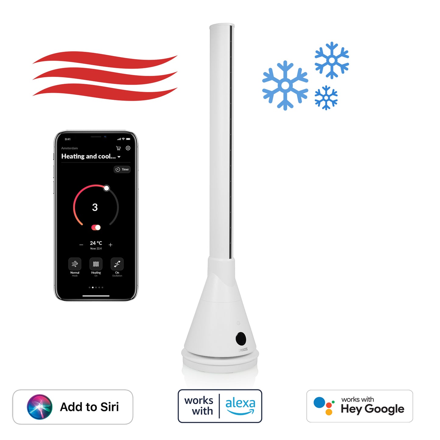 Princess White Smart 2 in 1 Hot & Cool Tower Fan