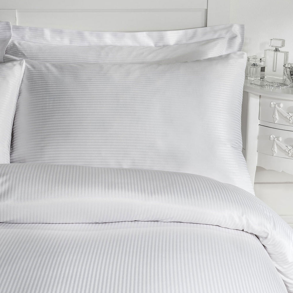 Catherine Lansfield White Satin Stripe 300TC Duvet Set Julian Charles