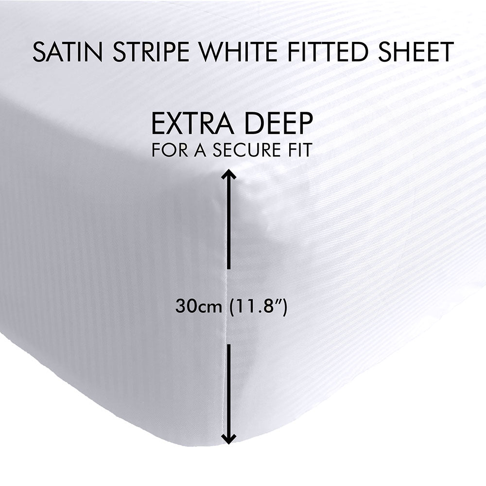 Catherine Lansfield White Satin Stripe 300TC Deep (32cm) Fitted Sheet