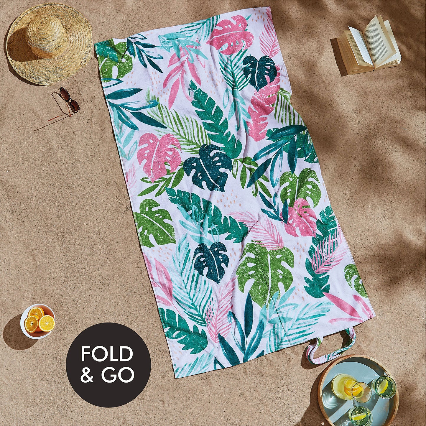 Catherine Lansfield Tropical Palm Cotton Beach Towel in a Bag