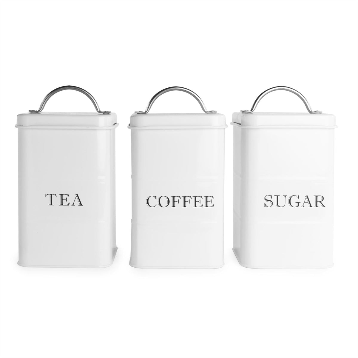 Stainless Steel Tea, Coffee & Sugar Canisters White