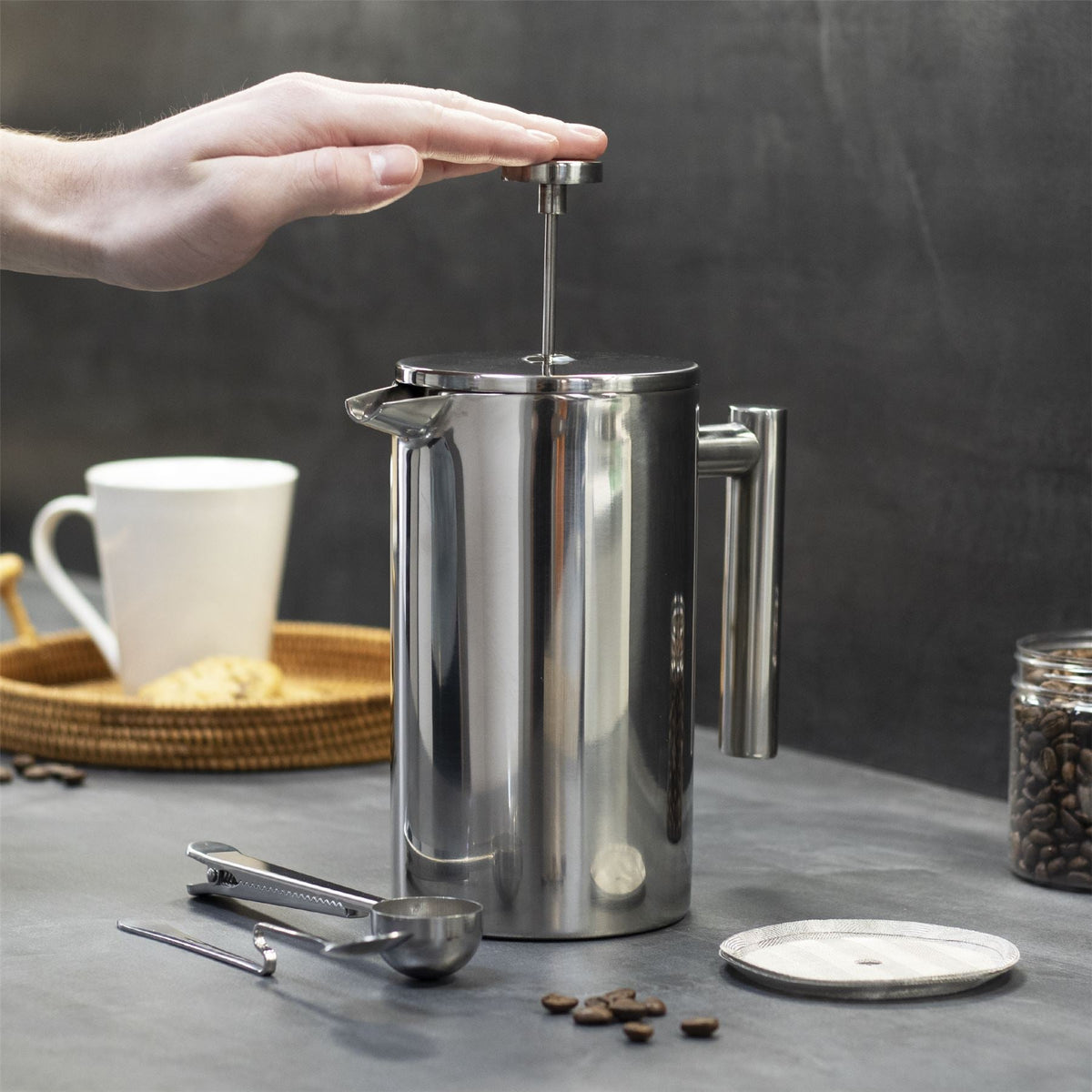 French Press Cafetiere Steel Coffee Maker 1000ml