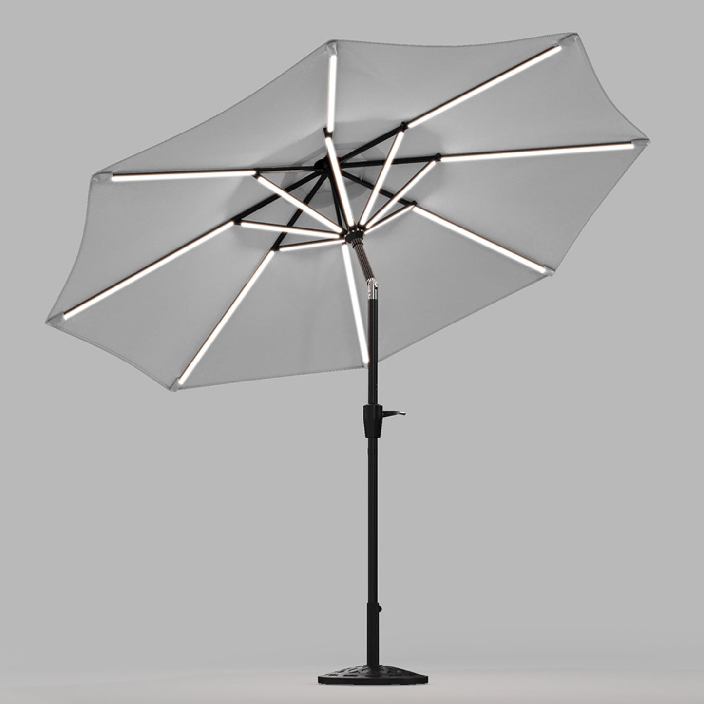 Solar LED Crank & Tilt Light Grey Parasol With Resin Floral Base 3m