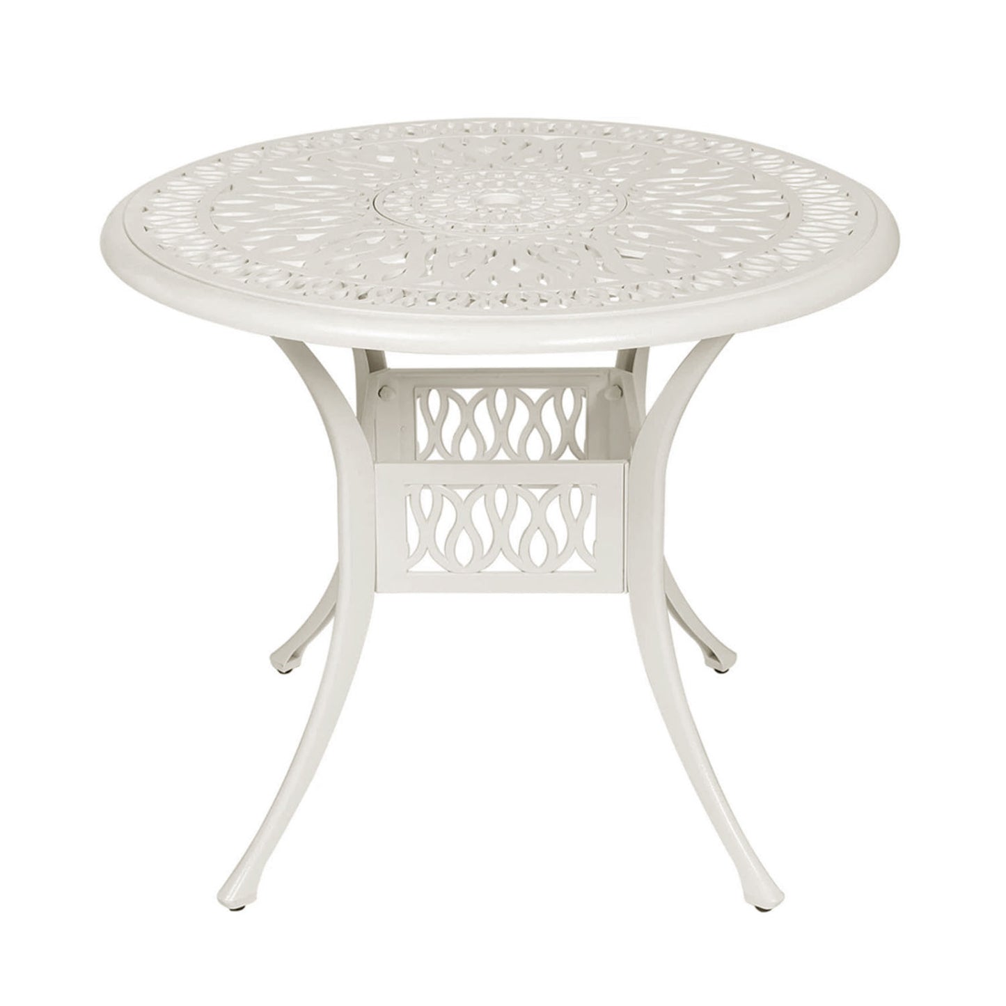 4 Seater Round Cast Aluminum White Garden Table with Parasol Hole
