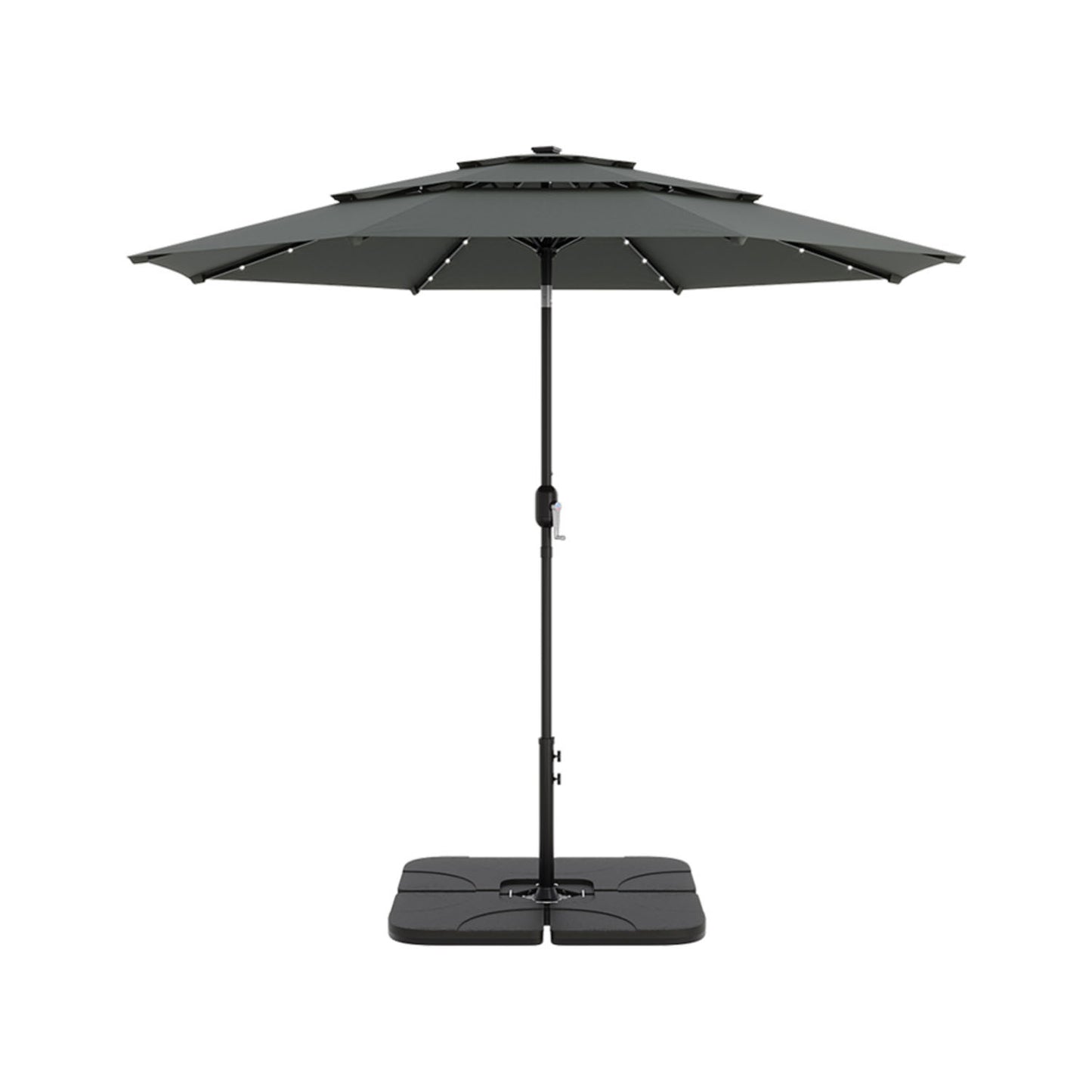 3 Tier Dark Grey Patio Umbrella With Tilt & Base 2.9M