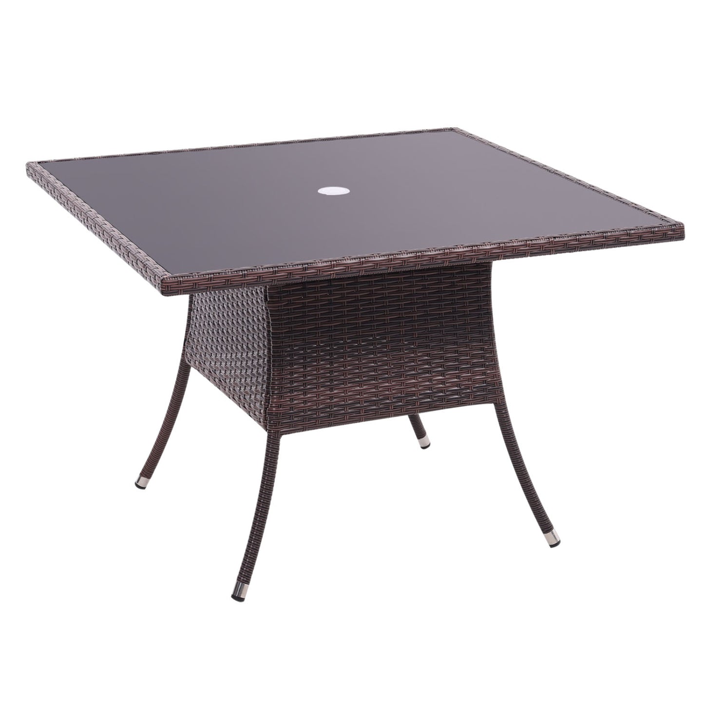 4 Seater Square Rattan Garden Dining Table Brown with Glass Top
