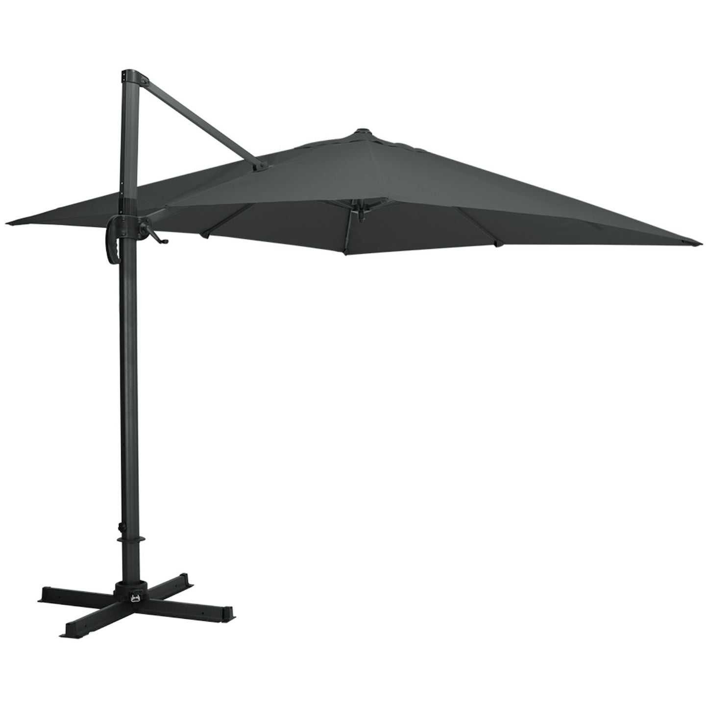Square Cantilever 3m Crank Lift Garden Parasol Dark Grey with Square Base