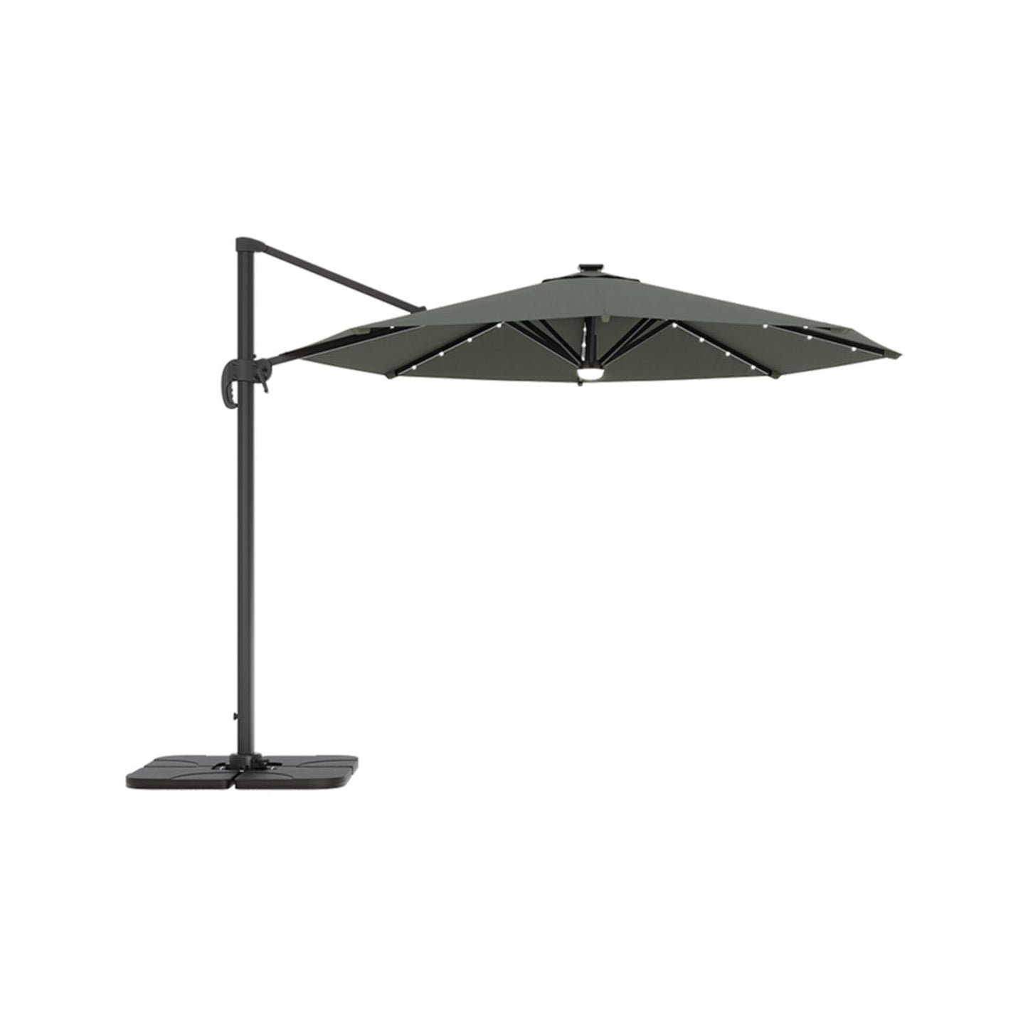 LED Round Rotatable Cantilever Parasol Dark Grey With Square Base 3M