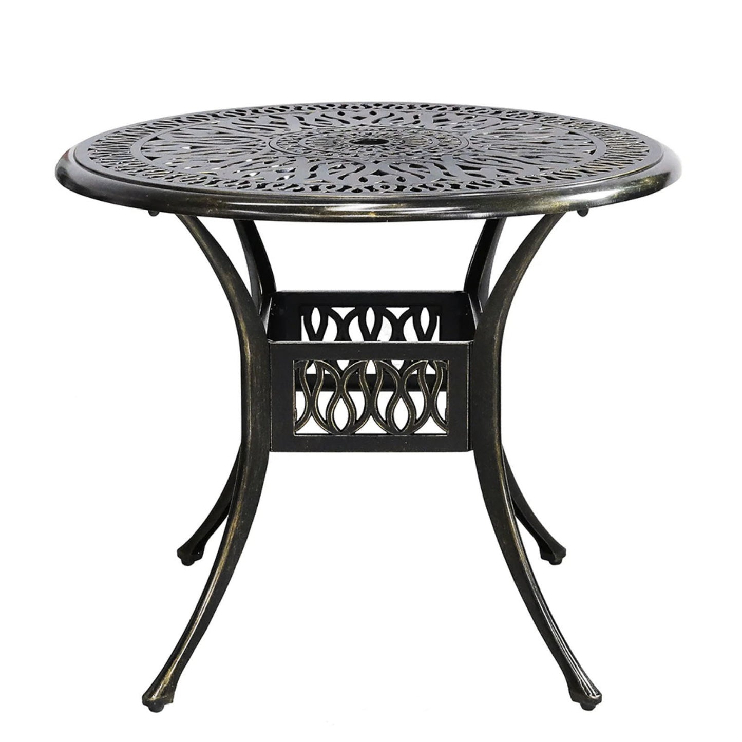 4 Seater Round Cast Aluminum Black Garden Table with Parasol Hole