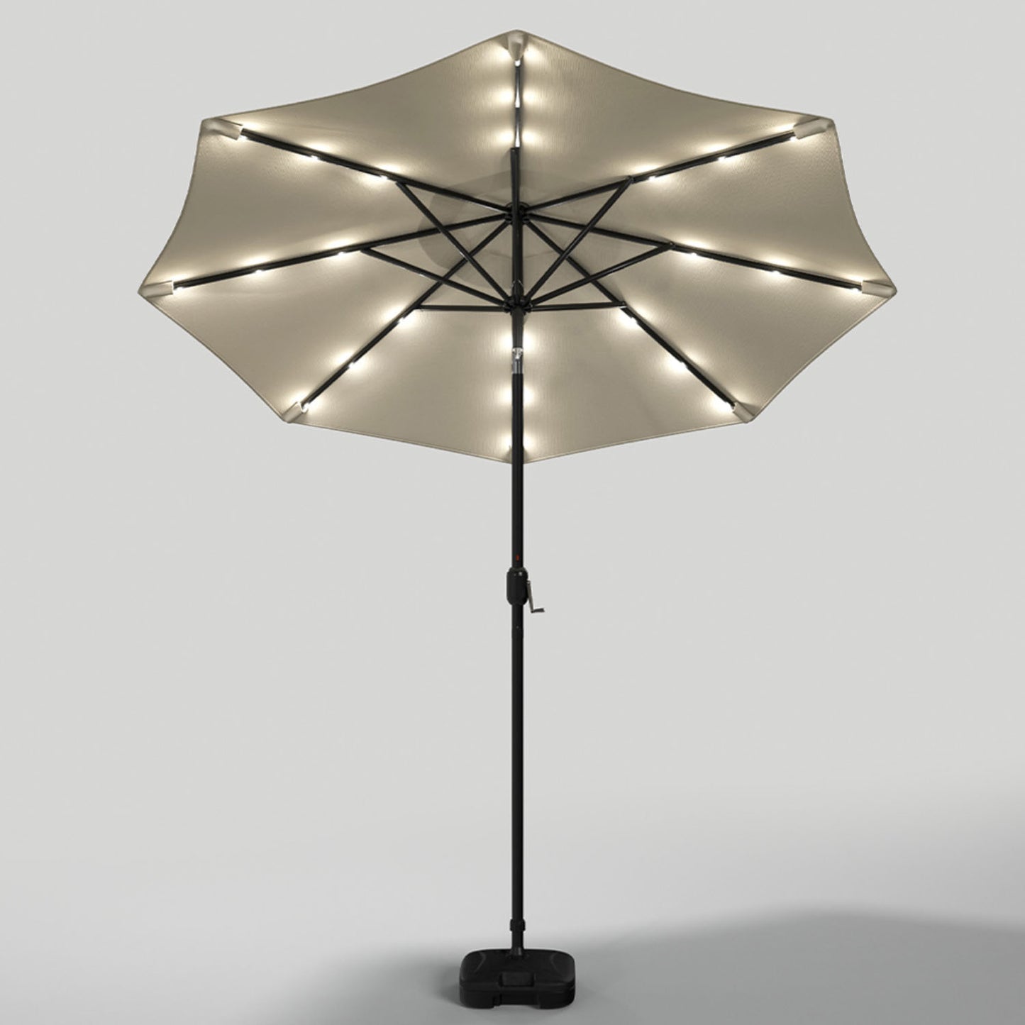 Crank and Tilt 24 Solar LED Parasol Beige with Plastic Fillable Base 3m