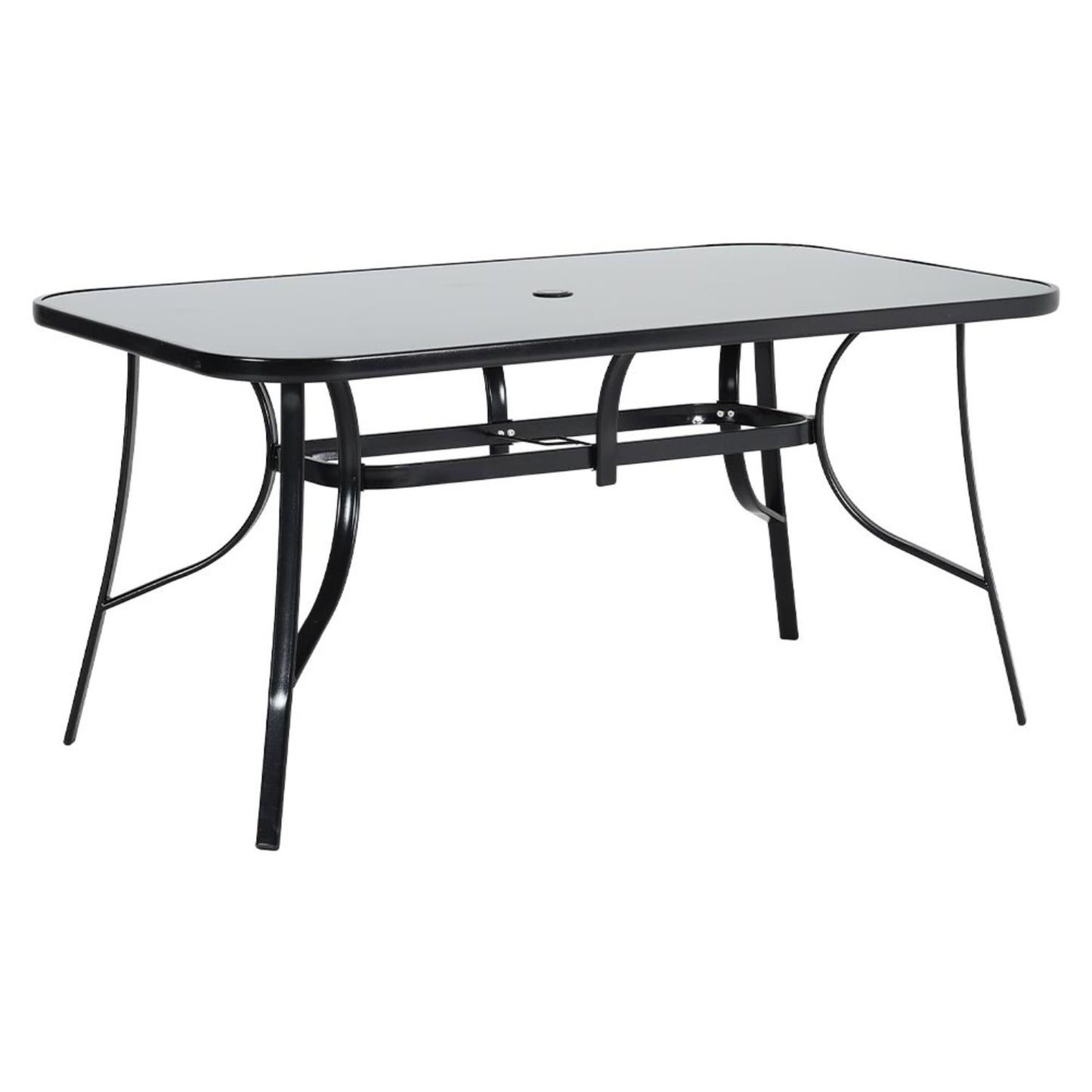 4 Seater Black Rectangular Garden Dining Table with Umbrella Hole