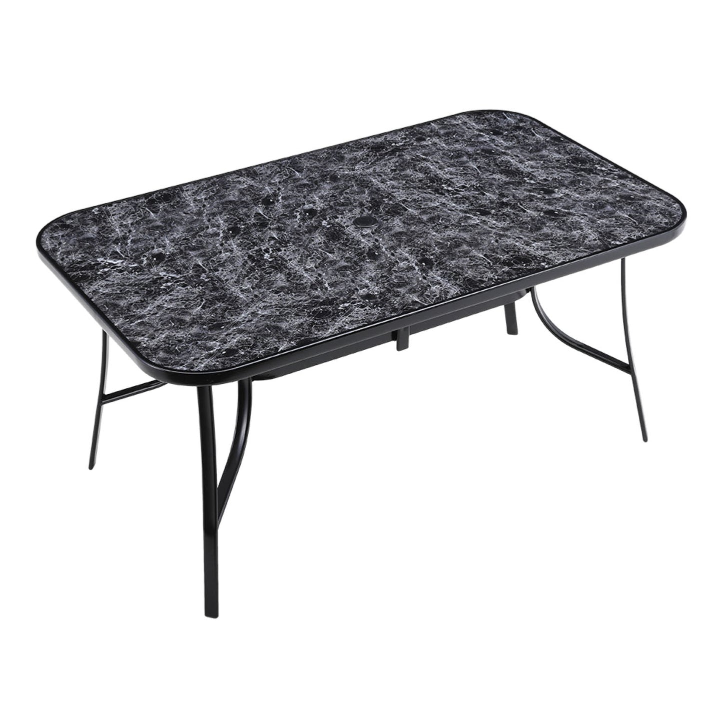 Rectangle Tempered Glass Black Marble Effect Garden Coffee Table