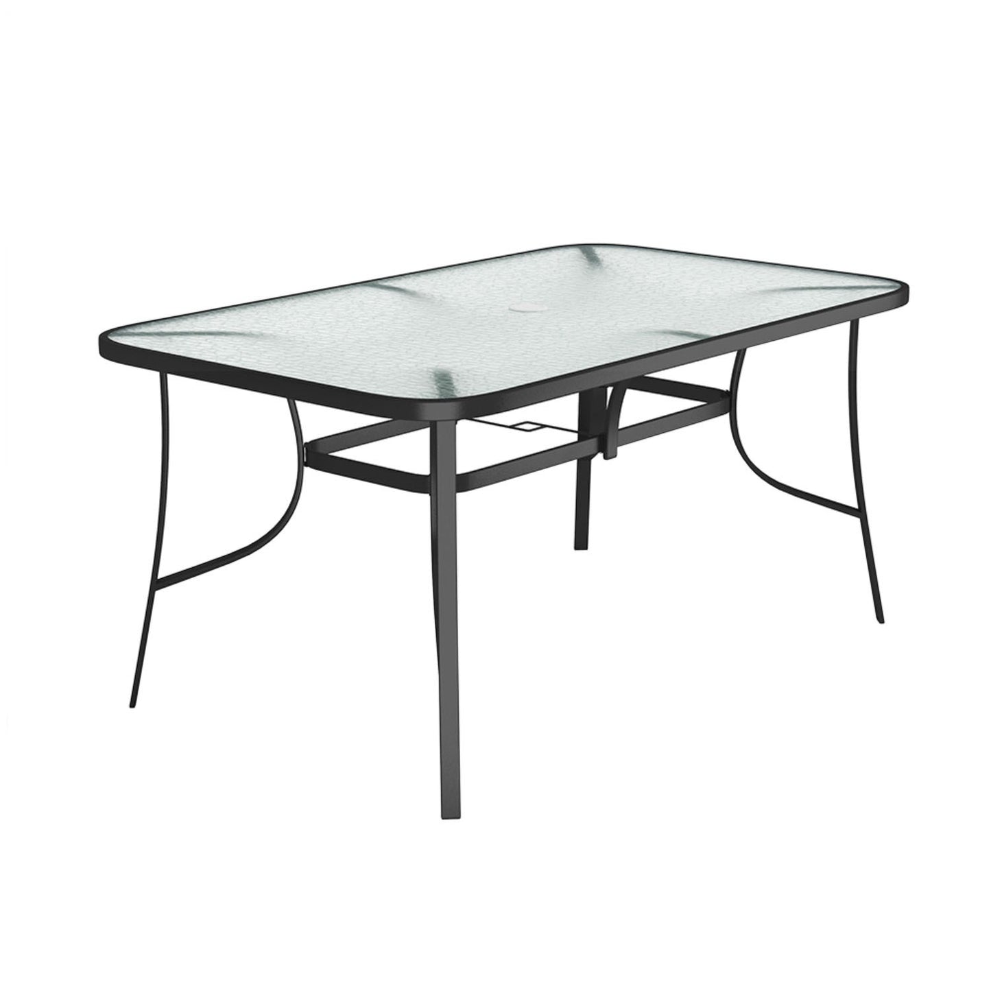 4 Seater Rectangular Tempered Glass Black Garden Table