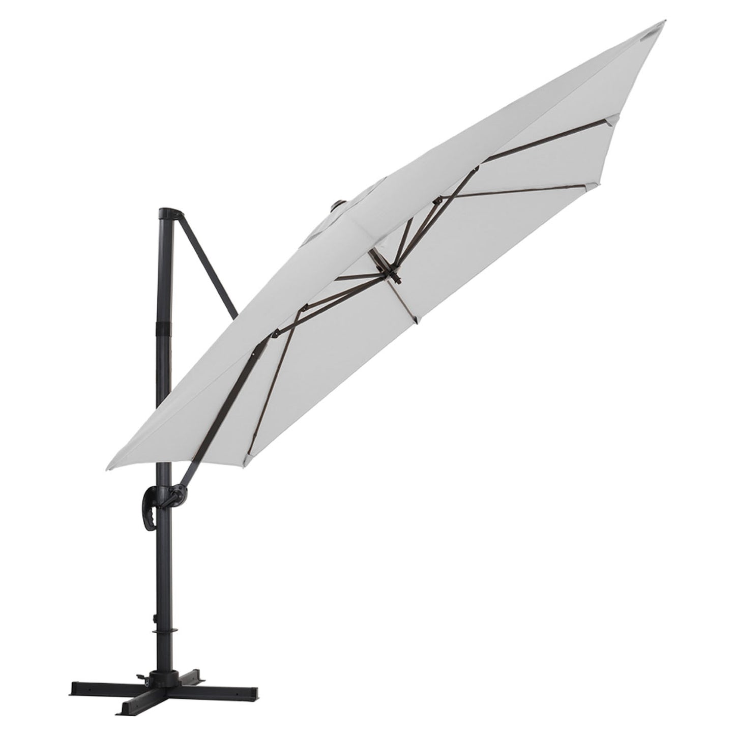 Square Cantilever 3m Crank Lift Garden Parasol light Grey with Square Base