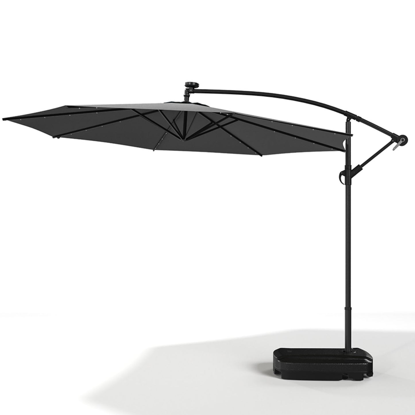 Octagonal Solar LED Crank Lift Parasol Dark Grey With Fillable Base 3M