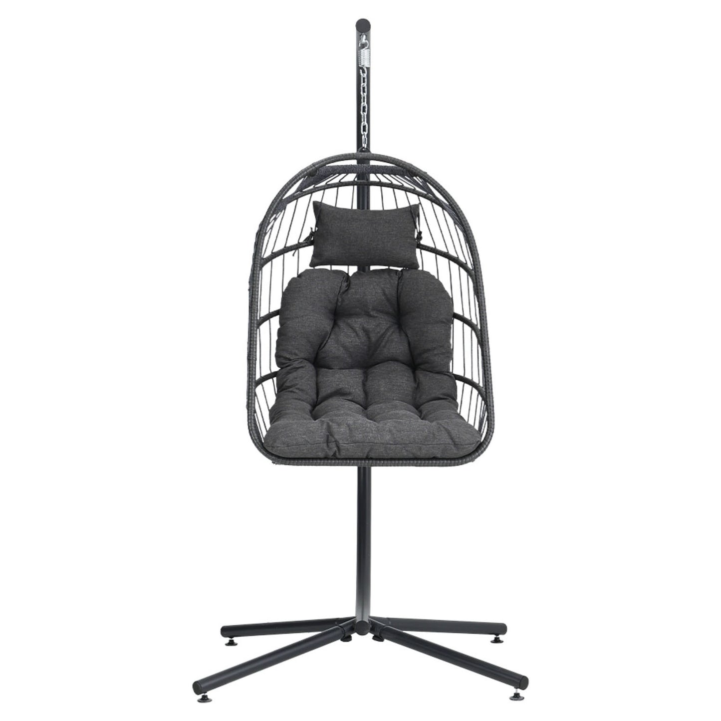 Grey Rattan Hanging Egg Chair with Cushion
