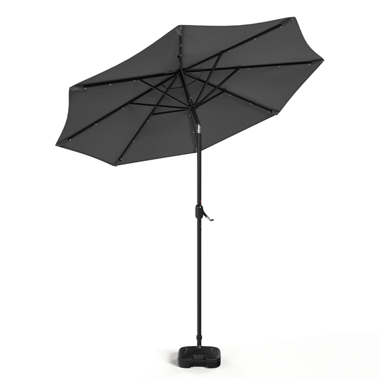 Crank and Tilt 24 Solar LED Dark Grey Garden Parasol with Plastic Fillable Base 3m