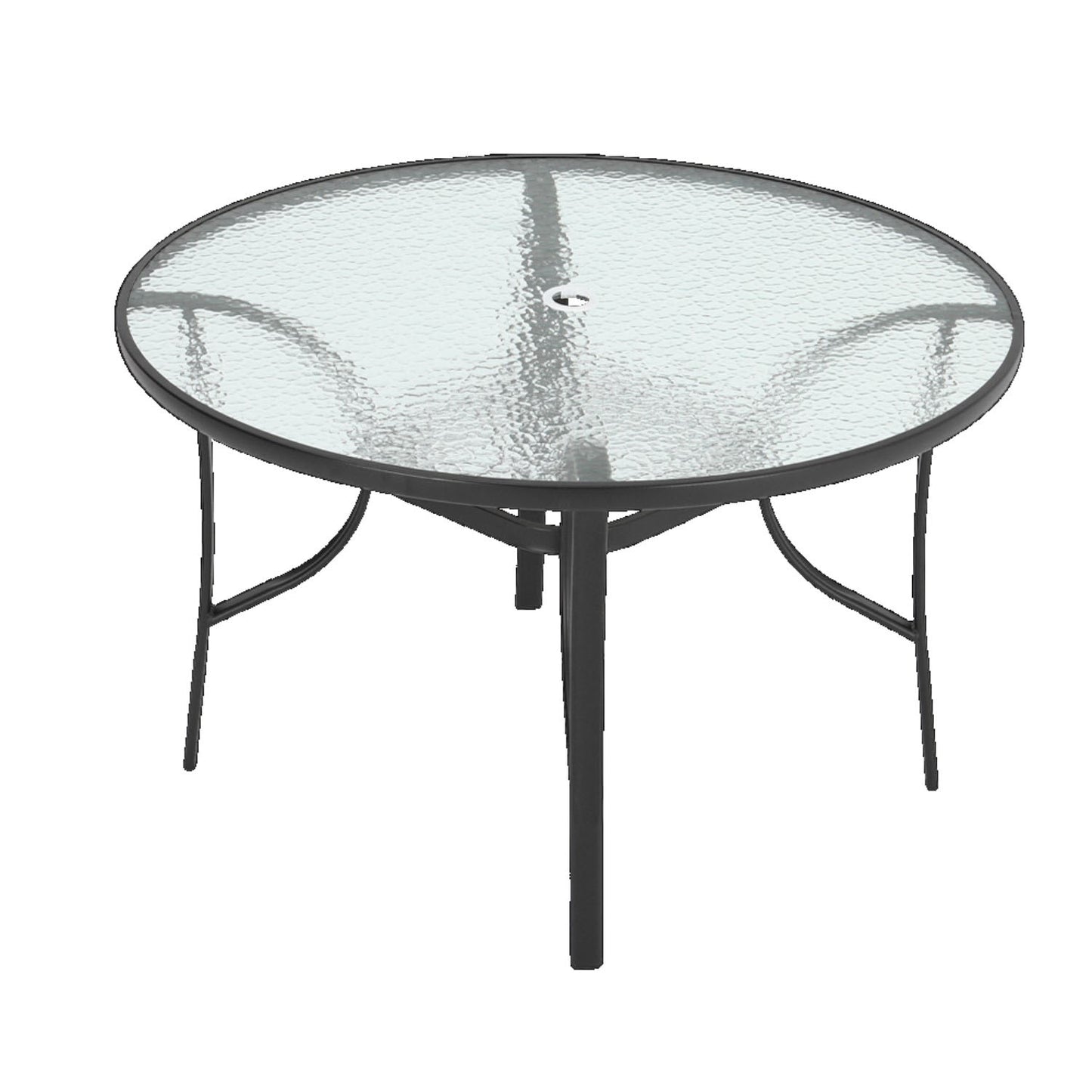 Round Tempered Glass Black Garden Table with Parasol Hole