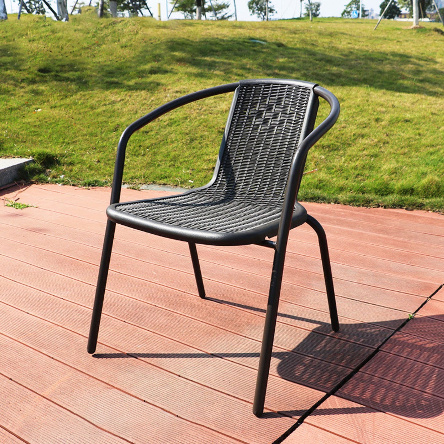 Set of 4 Black PE Rattan Stacking Garden Chairs