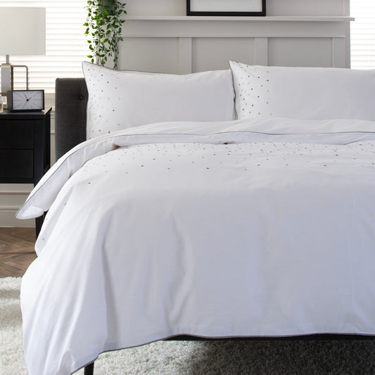 The Lyndon Company Embroidered Squares Grey And White Cotton Duvet Set