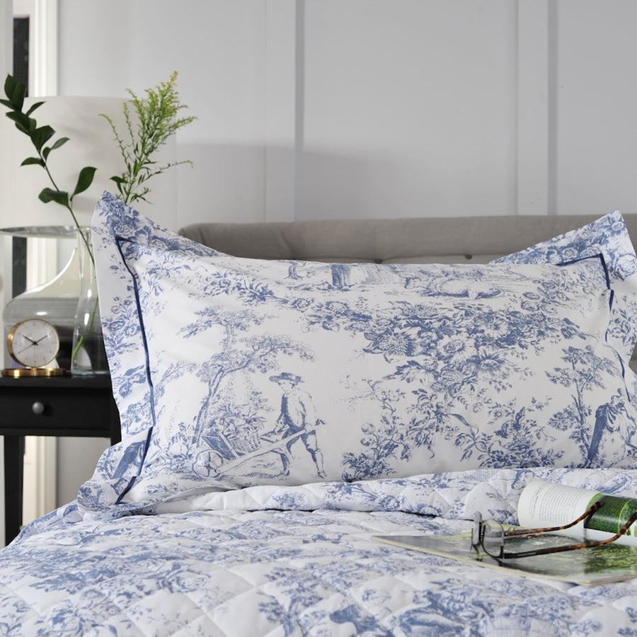 The Lyndon Company Toile Blue Printed Cotton Oxford Pillowcase (Pair)