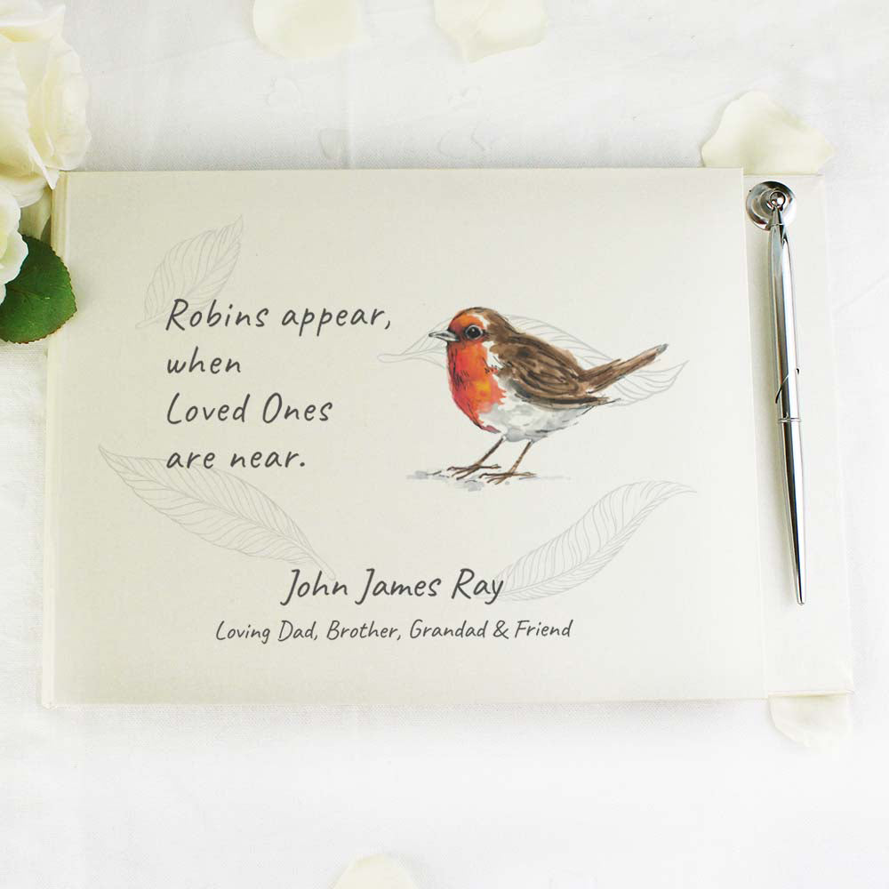 Personalised Robin Condolence Guest Book