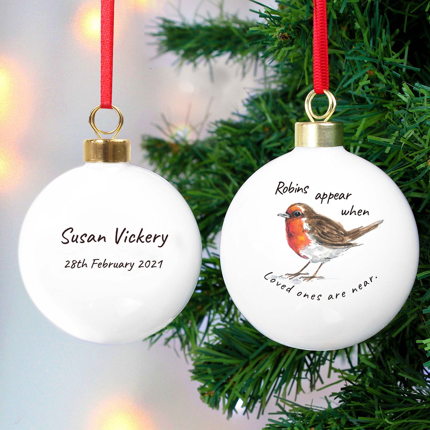 Personalised Robins Appear Christas Bauble