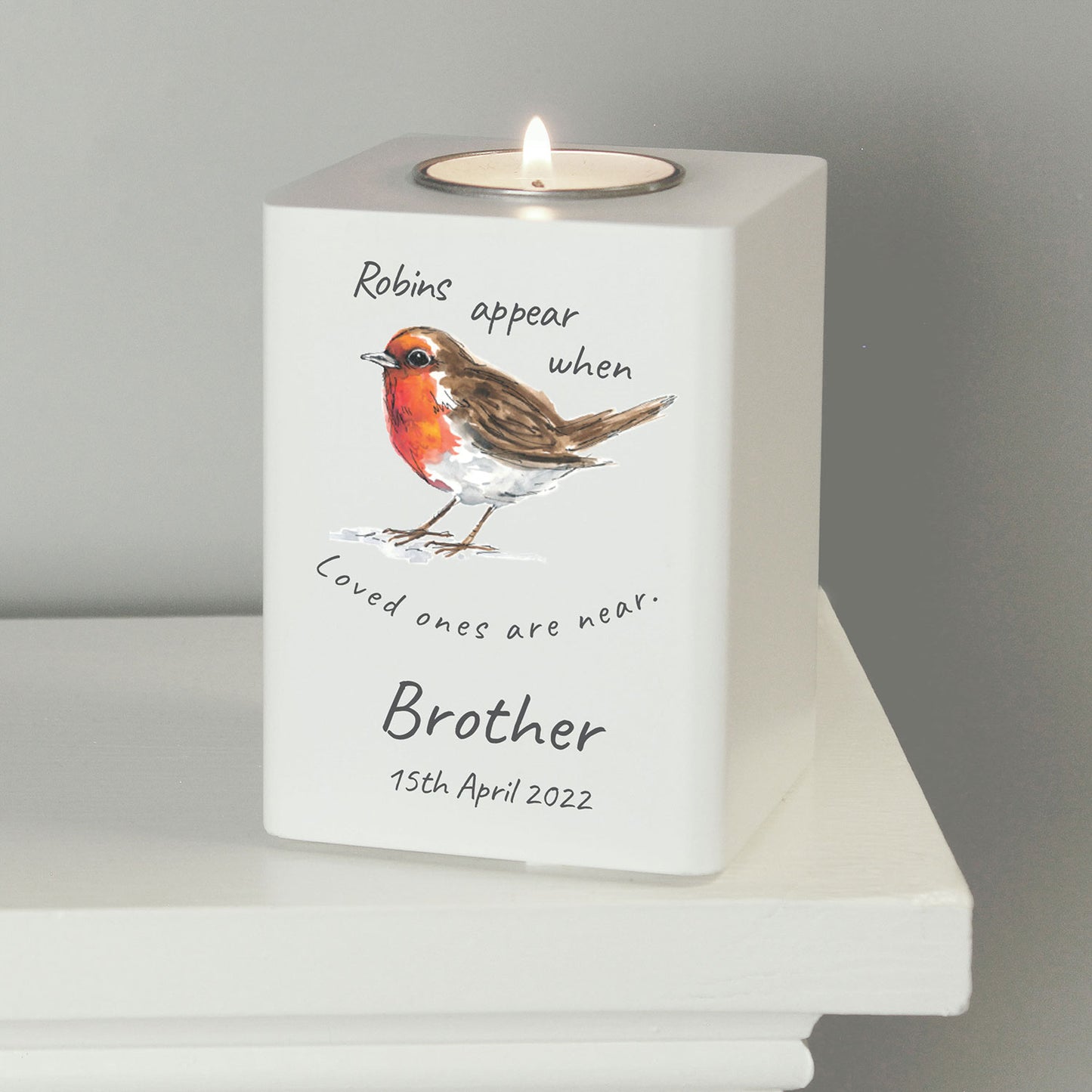 Personalised Robin Memorial Tea light Holder