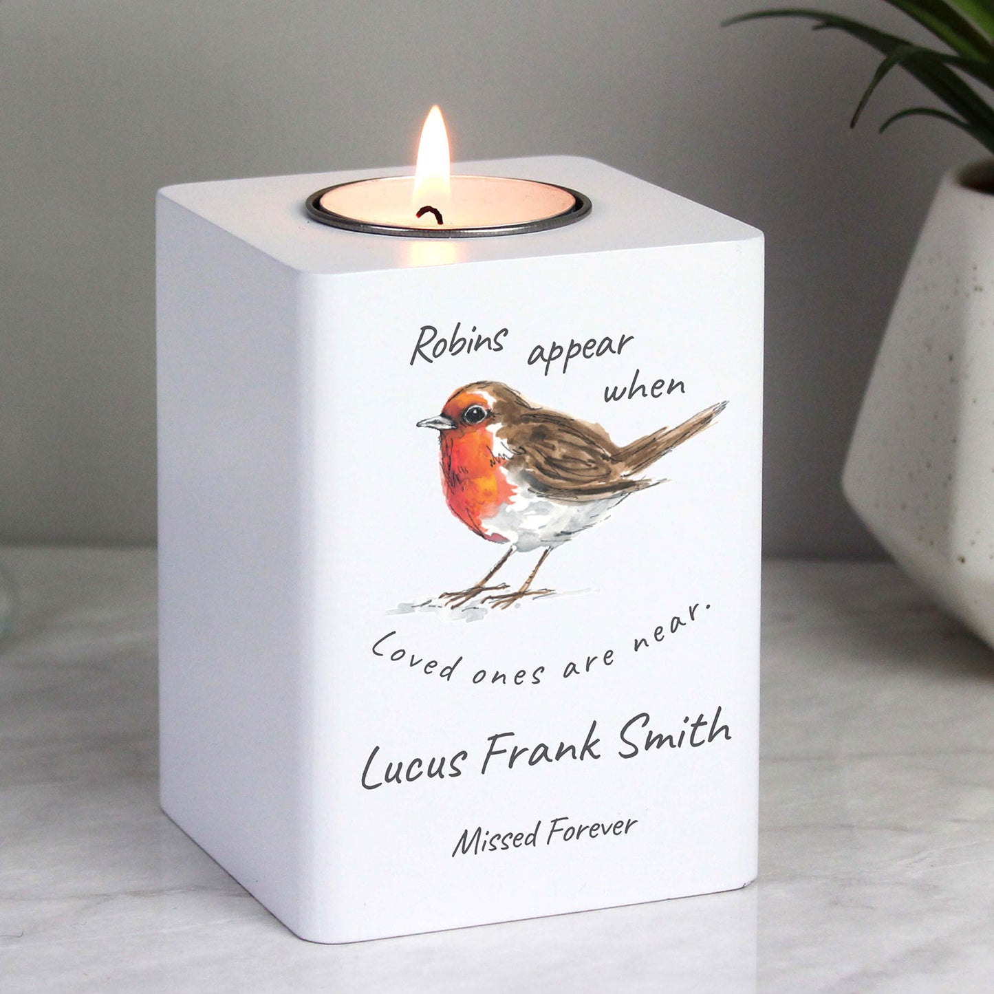 Personalised Robin Memorial Tea light Holder