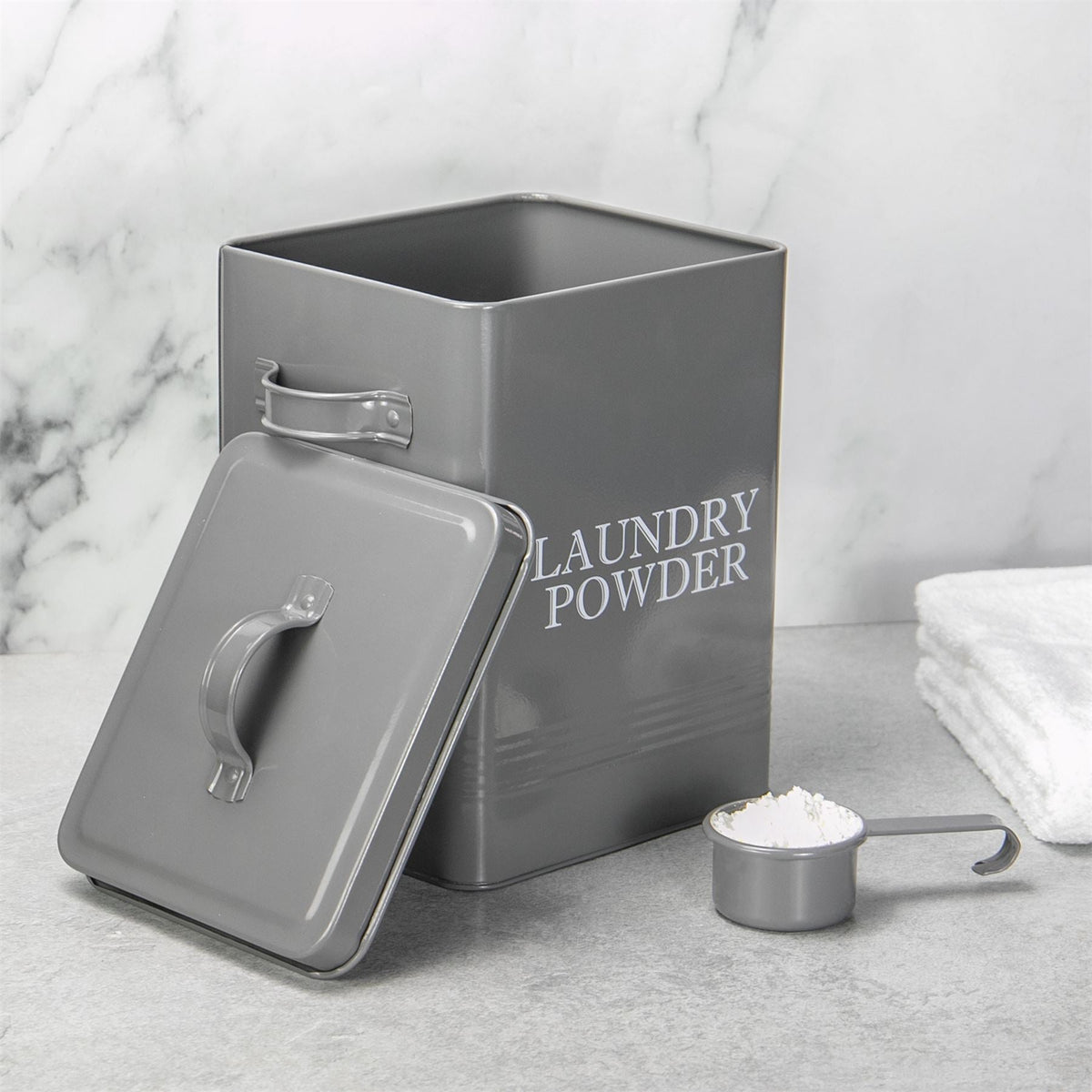 Laundry Powder Storage Tin with Scoop Grey