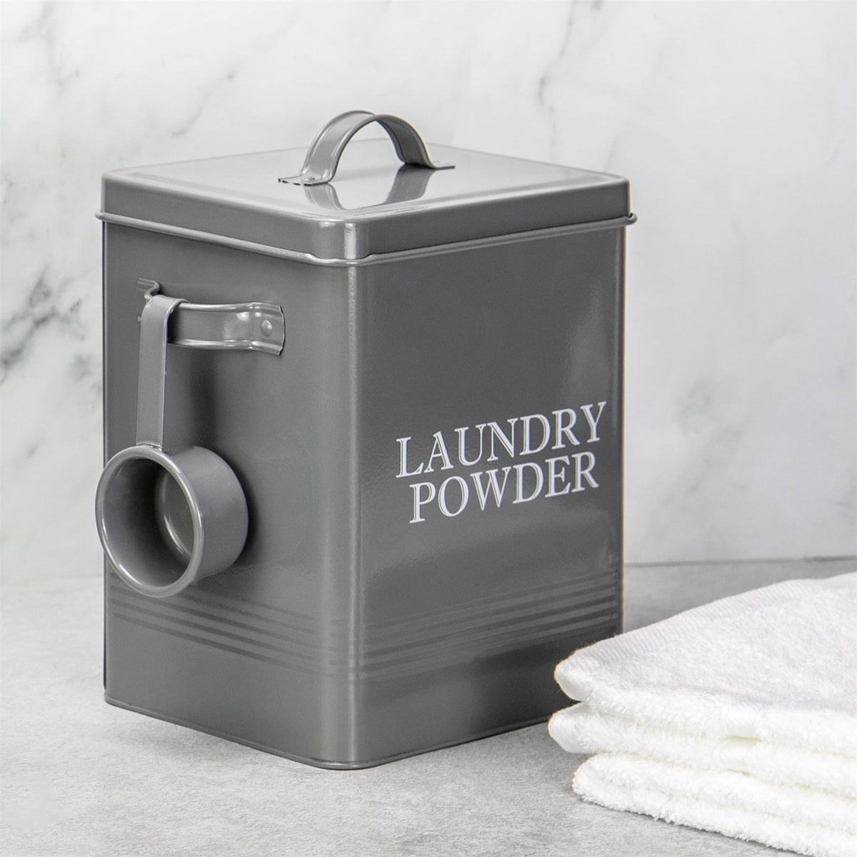 Laundry Powder Storage Tin with Scoop Grey